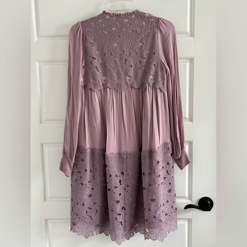 Anthropologie Embroidered Lace Tunic Dress Lilac Bohemian Size XXS Cottagecore - Picture 8 of 16